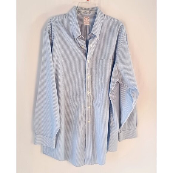 Brooks Brothers Blue Stripe Button Down Shirt 17.5-35 Long Sleeve Cotton - Picture 1 of 5